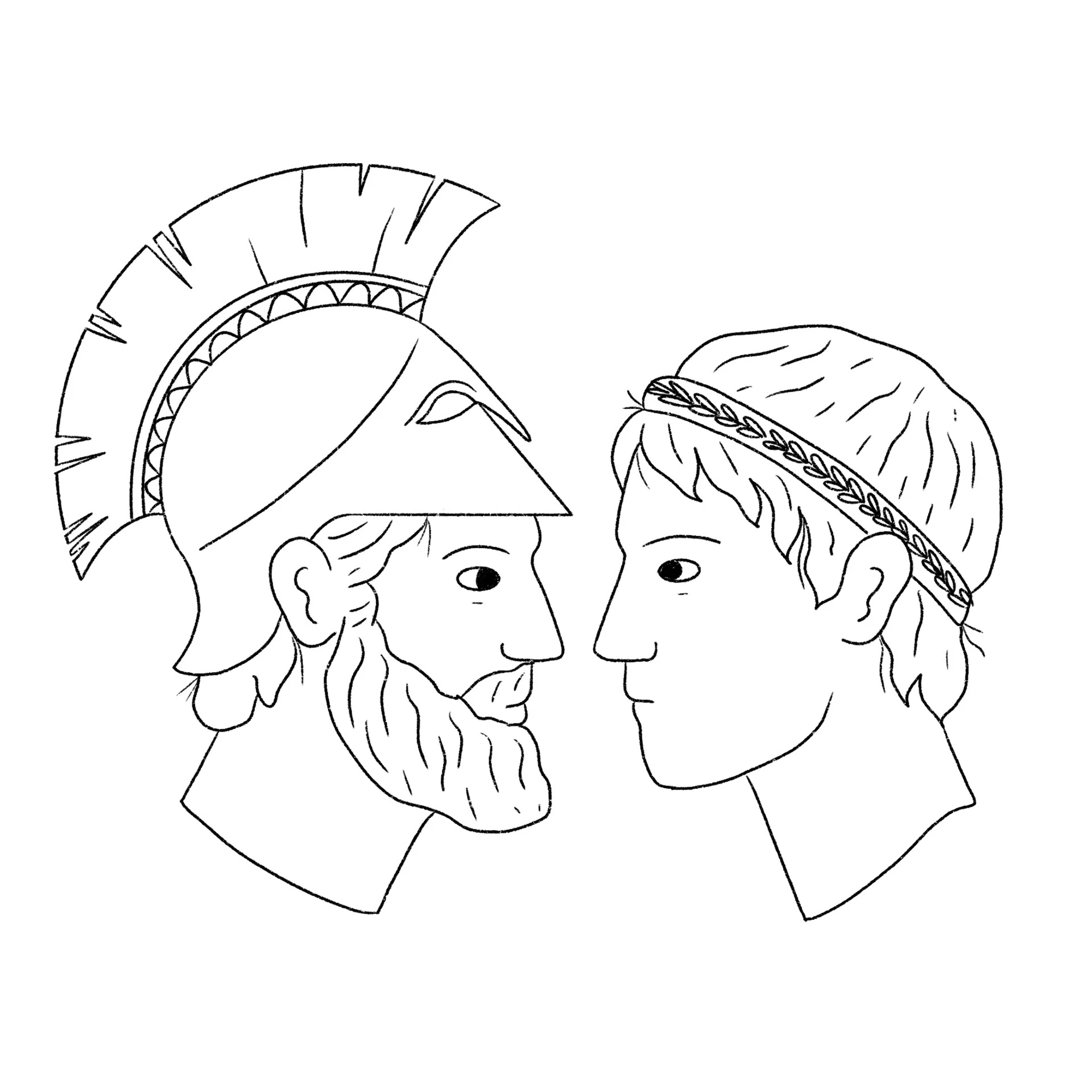 Early drawing of two faces: the warrior and the survivor