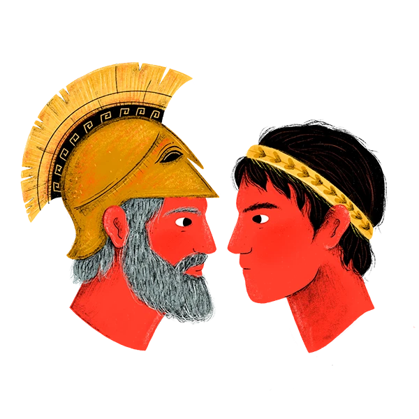 Two faces of Odysseus in the finished illustration