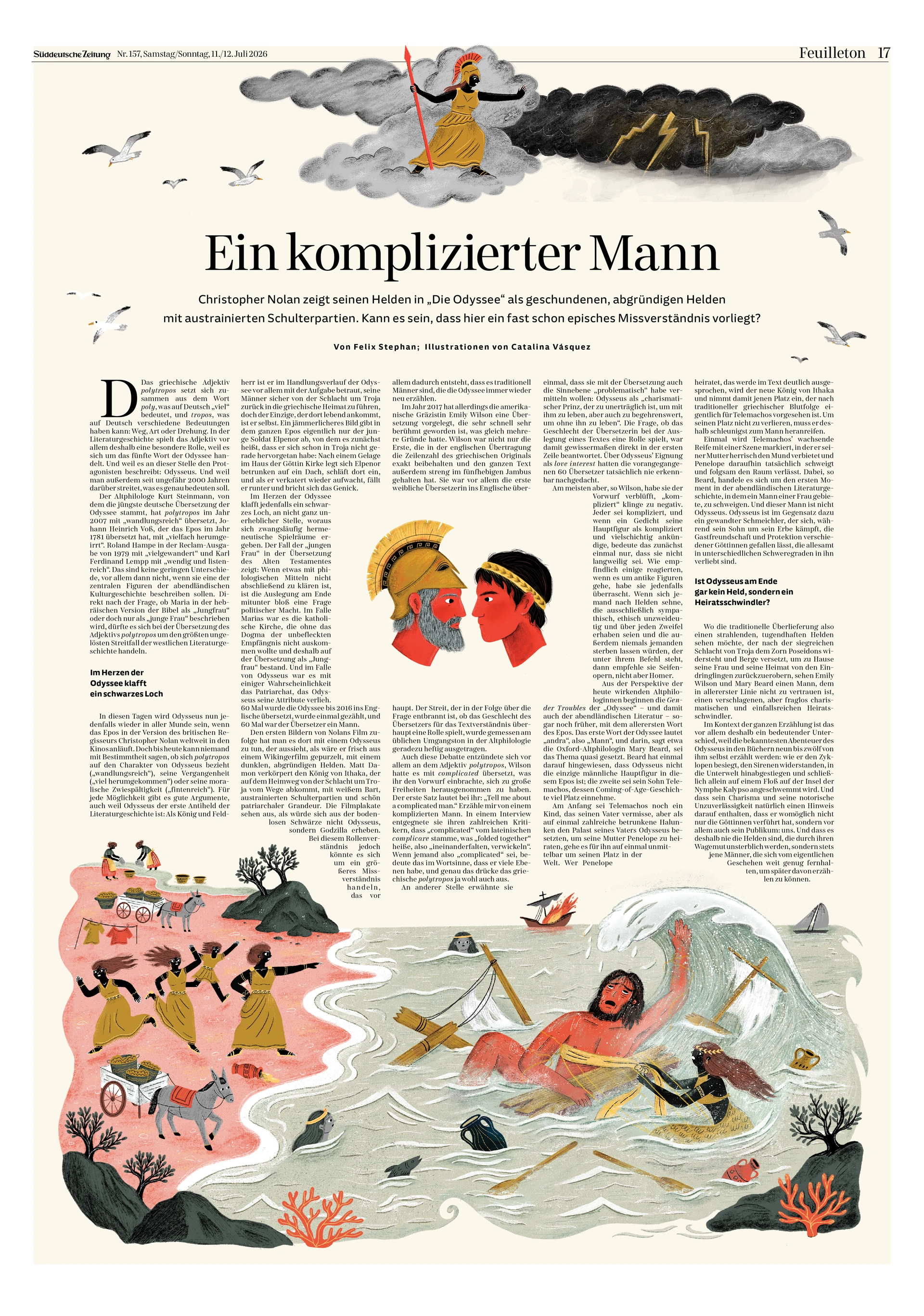 The published newspaper page combining Felix Stephan’s text with Catalina’s illustrations