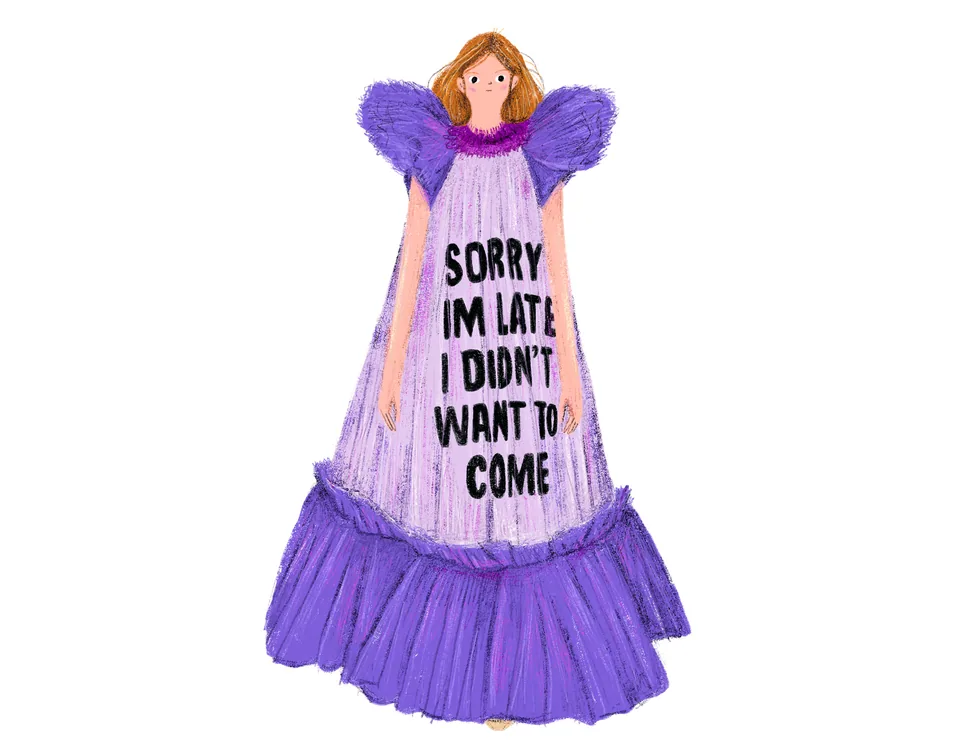 Full figure wearing a lilac Viktor & Rolf statement gown, a personal fashion illustration