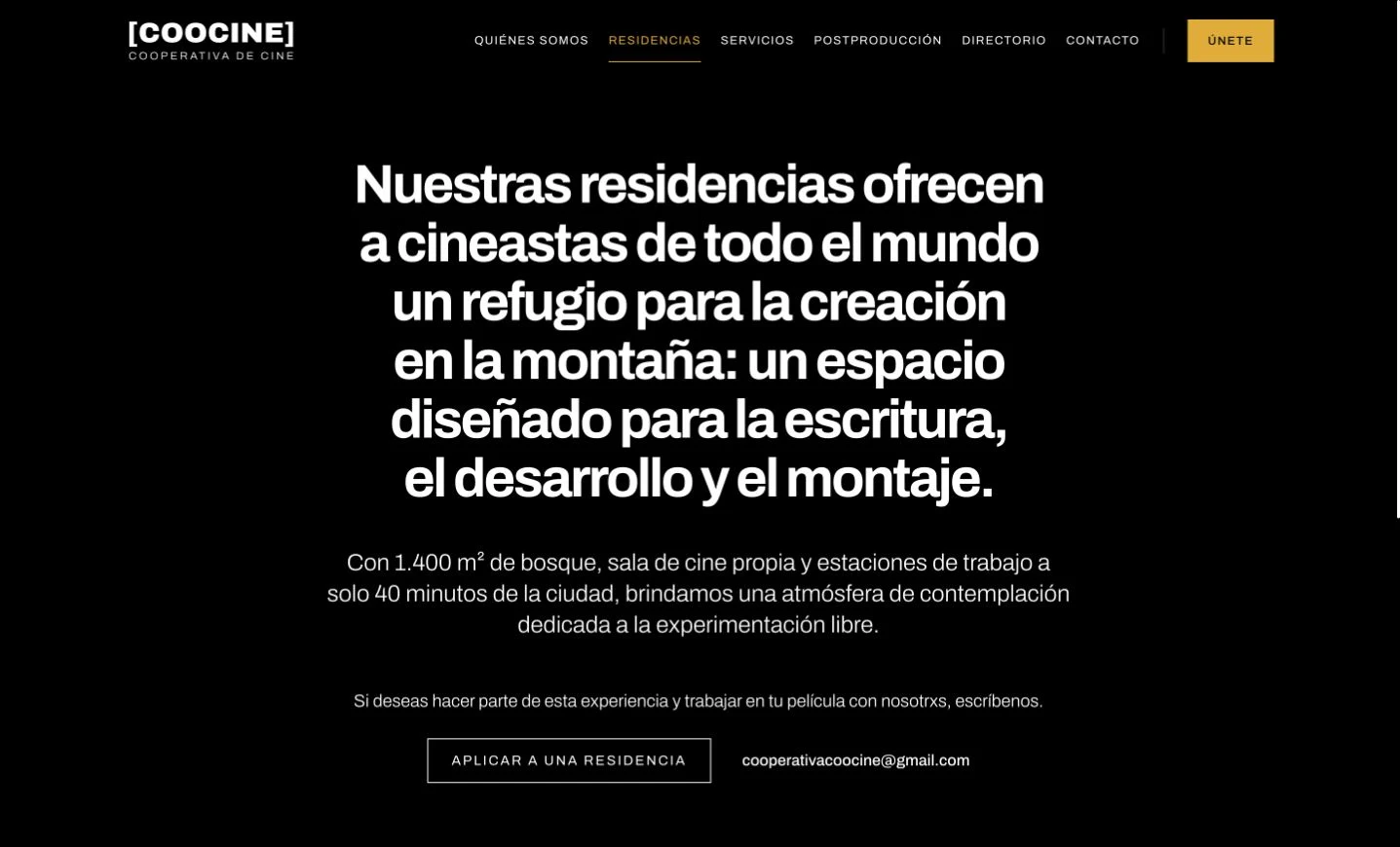 Coocine residencies page with its introduction, application link and image gallery