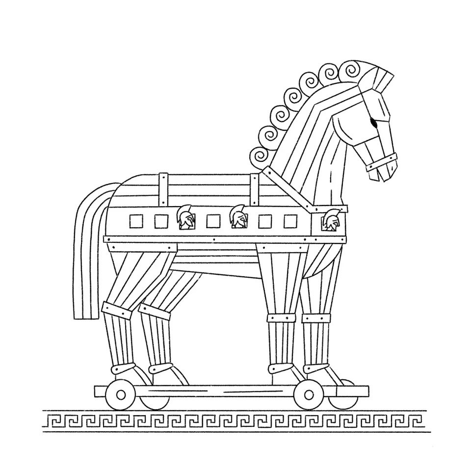 Early sketch of the Trojan horse vignette