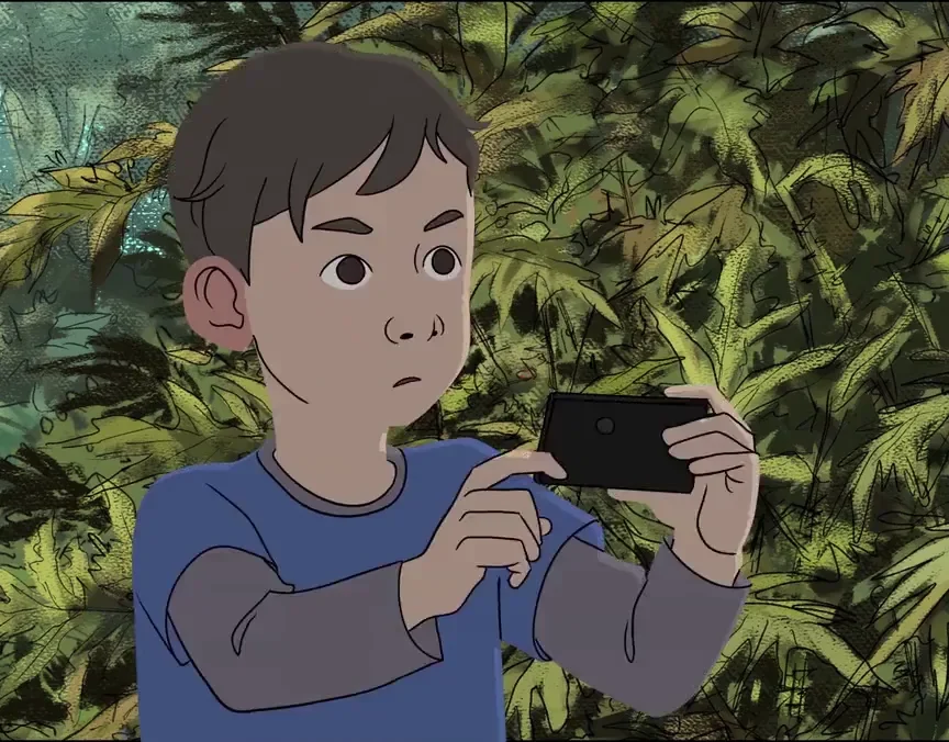 Niebla, a boy filming in the forest