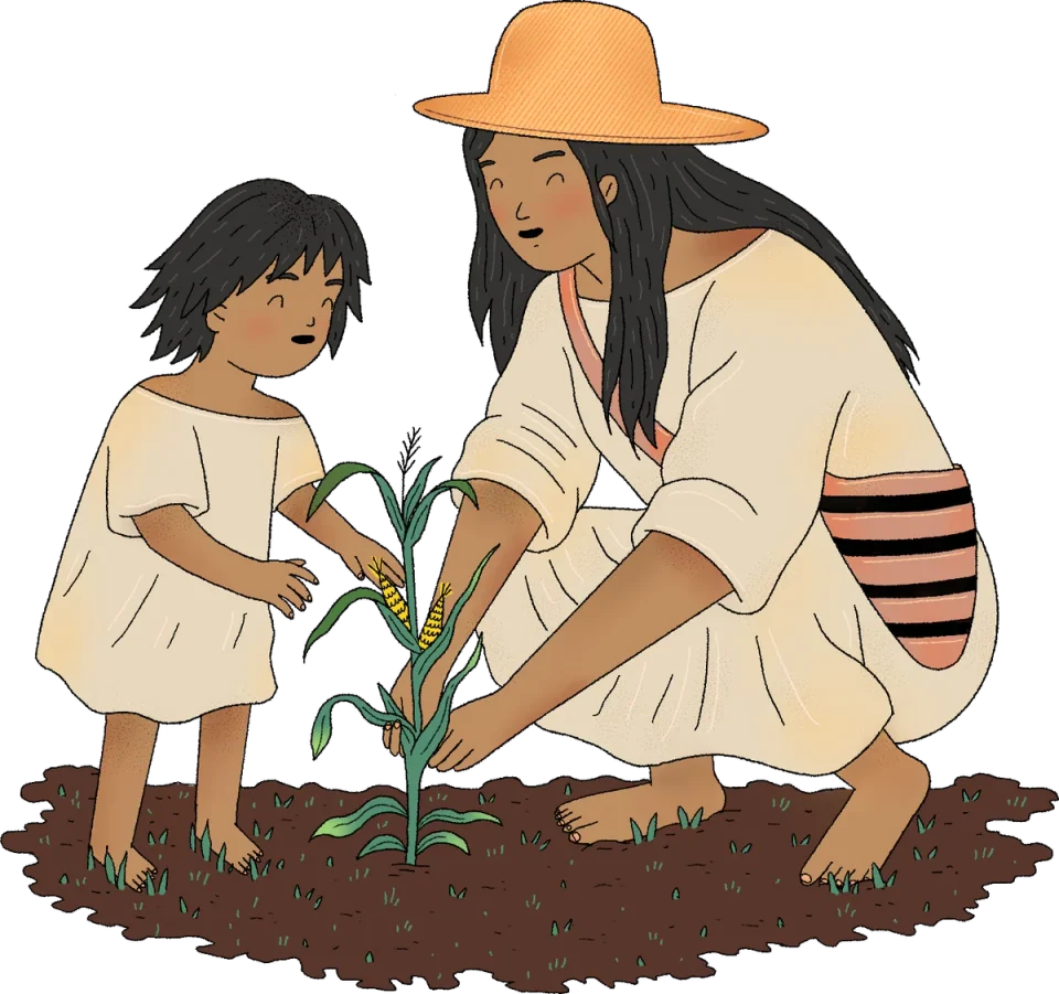 Kogi Mother and Son Planting, from the Canva Represents Colombia collection