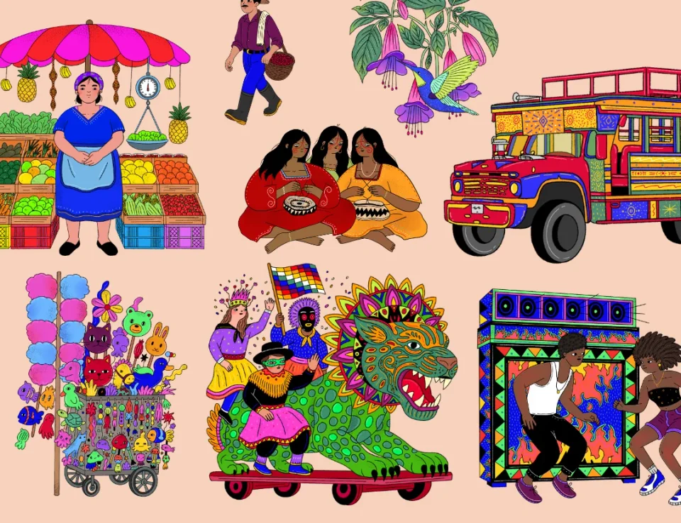 The Canva Represents Colombia collection: a collage of the thirty illustrations